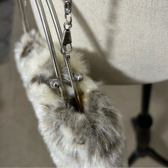 Adorable Faux Fur Mini Handbag Purse Asymmetrical Handle Silver Hardware Clean - Picture 7 of 15